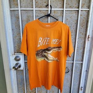 "Bite Me" Alligator Design on Orange Tshirt size XL